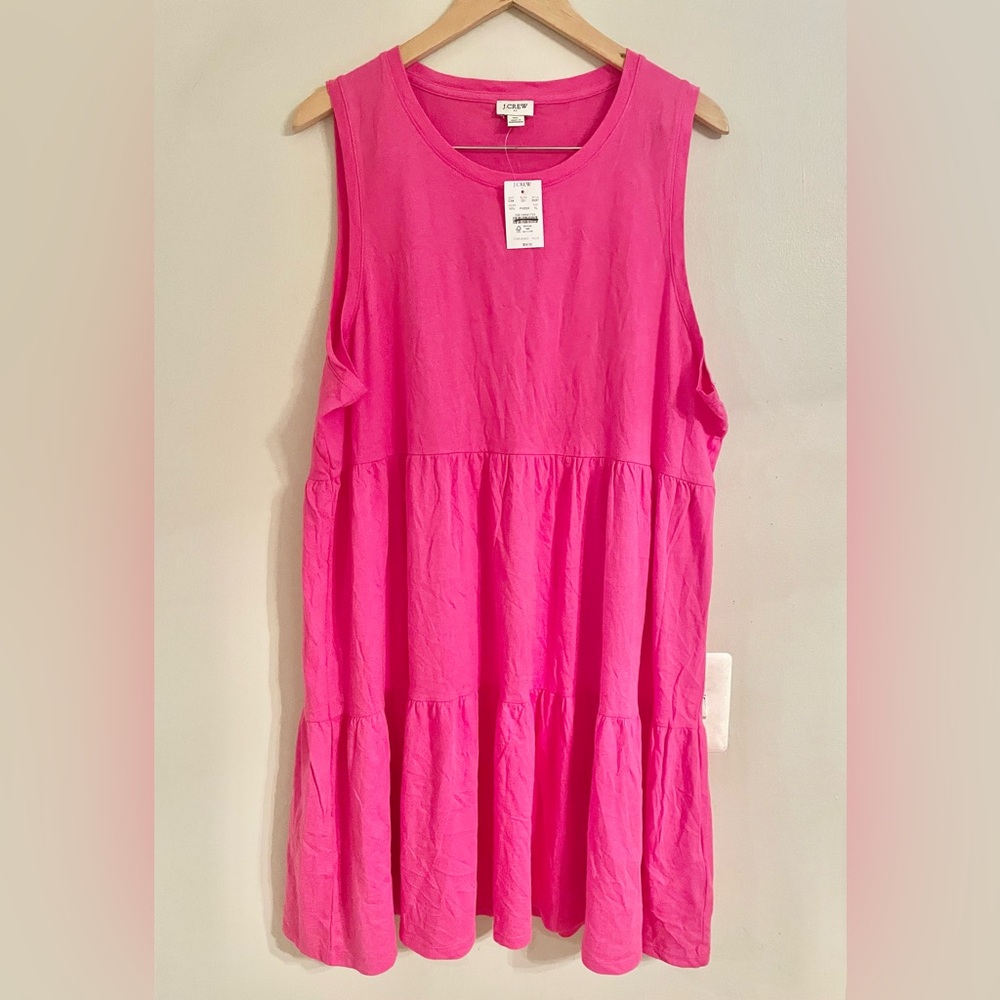 J. Crew Hot Pink Sleeveless Tiered Cotton Dress